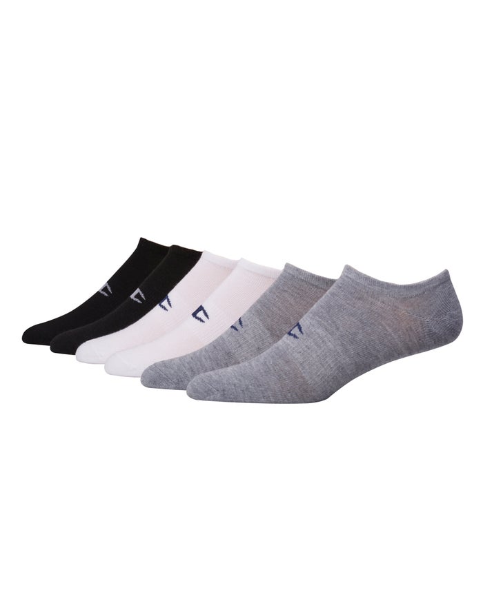 Champion Mens Socks NZ - No-Show 6-Pairs White/Black/Grey ( 0458-PDEWN )